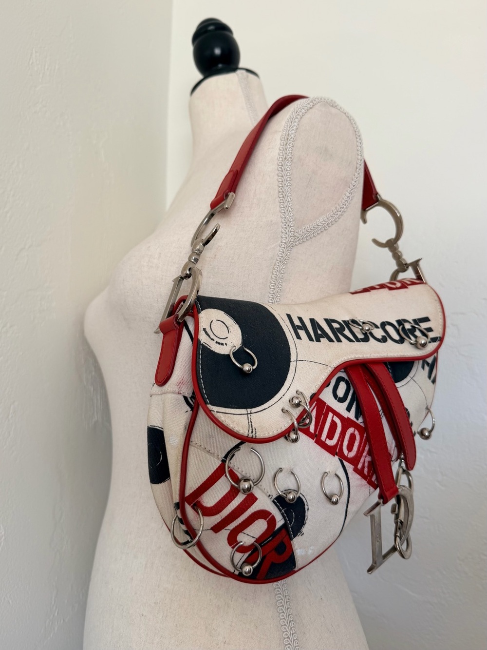 Christian Dior and John Galliano White Hardcore Pierced Canvas Saddle Bag - Picture 3 of 8